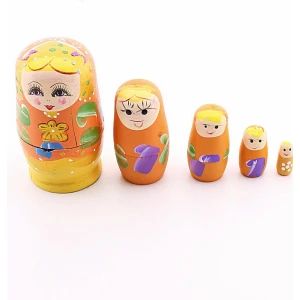 Hediye Filesi Ahşap Tombul Iç Içe Matruşka Bebek Turuncu Set 5li Büyük Boy
