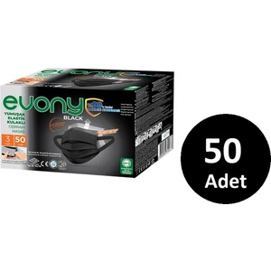 Evony Yumuşak Elastik Kulakli Cerrahi Maske Siyah 50 Adet