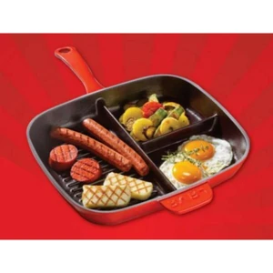 Kırmızı Grill Bölmeli Izgara Dikdörtgen Döküm Tava