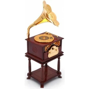 Gramofon Sehpalı Çekmeceli Kurmalı Müzik Kutusu (Kahverengi)