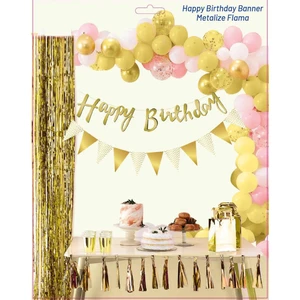 Azfahomestore Happy Birthday Kaligrafi Yazı ve Metalize Flama Set Gold