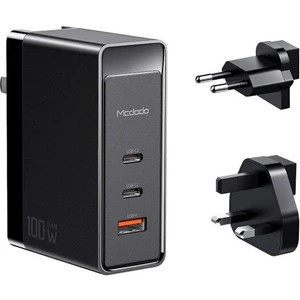 CH-8101 100W Gan Serisi 3 Port Başlıklı 1xUsb 2xType-C Girişli Universal Şarj Adaptörü-Siyah