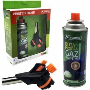 Taşınabilir Otomatik Çakmaklı Pürmüz 2'li Set Torch Set ve Kartuş Tüp
