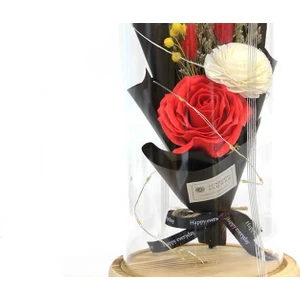 Fanus Gül 28/14CM Cam Fanus LED Işıklı