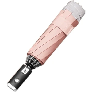 Zsykd Otomatik Katlanır Vinil Tri-Fold Şemsiye (Led Pembe) (Yurt Dışından)