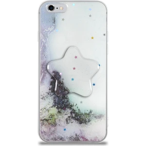 Case World Caseworld Apple Apple iPhone 6s Kapak Mermer Desenli Pop Socketli Silikon Kılıf - Beyaz