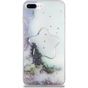 Case World Caseworld Apple Apple iPhone 8 Plus Kapak Mermer Desenli Pop Socketli Silikon Kılıf - Beyaz