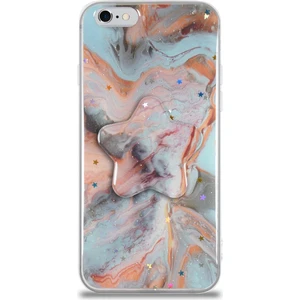 Case World Caseworld Apple Apple iPhone 6s Kapak Mermer Desenli Pop Socketli Silikon Kılıf - Mercan