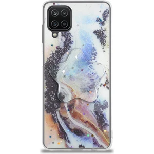 Case World Caseworld Samsung Galaxy A12 Kapak Mermer Desenli Pop Socketli Silikon Kılıf - Mor