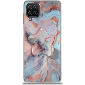 Case World Caseworld Samsung Galaxy M12 Kapak Mermer Desenli Pop Socketli Silikon Kılıf - Mercan