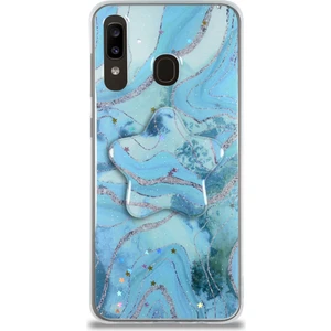 Case World Caseworld Samsung Galaxy A30 Kapak Mermer Desenli Pop Socketli Silikon Kılıf - Mavi
