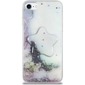 Case World Caseworld Apple Apple iPhone Se 2020 Kapak Mermer Desenli Pop Socketli Silikon Kılıf - Beyaz