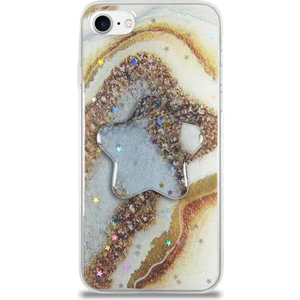 Case World Caseworld Apple Apple iPhone Se 2020 Kapak Mermer Desenli Pop Socketli Silikon Kılıf - Gold