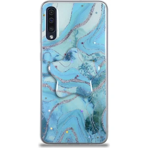 Case World Samsung Galaxy A50S ile Uyumlu Kapak Mermer Desenli Pop Socketli Silikon ile Uyumlu Kılıf - Mavi