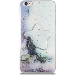 Case World Caseworld Apple Apple iPhone 6 Plus Kapak Mermer Desenli Pop Socketli Silikon Kılıf - Beyaz