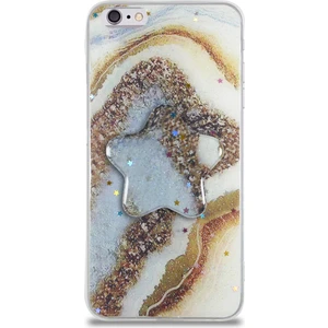 Case World Caseworld Apple Apple iPhone 6 Plus Kapak Mermer Desenli Pop Socketli Silikon Kılıf - Gold