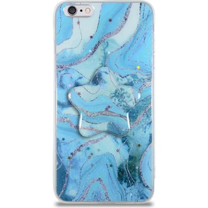 Case World Caseworld Apple Apple iPhone 6 Plus Kapak Mermer Desenli Pop Socketli Silikon Kılıf - Mavi