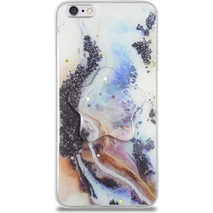Case World Caseworld Apple Apple iPhone 6 Plus Kapak Mermer Desenli Pop Socketli Silikon Kılıf - Mor