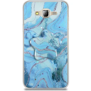 Case World Caseworld Samsung Galaxy J7 Core Kapak Mermer Desenli Pop Socketli Silikon Kılıf - Mavi