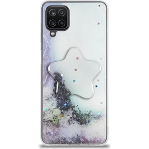 Case World Caseworld Samsung Galaxy A12 Kapak Mermer Desenli Pop Socketli Silikon Kılıf - Beyaz