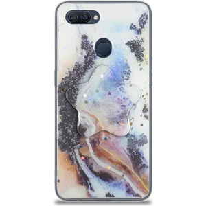 Case World Caseworld Oppo A5S Kapak Mermer Desenli Pop Socketli Silikon Kılıf - Mor