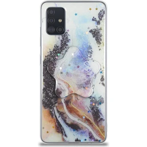Case World Caseworld Samsung Galaxy A51 Kapak Mermer Desenli Pop Socketli Silikon Kılıf - Mor
