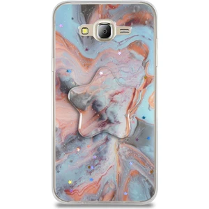Case World Caseworld Samsung Galaxy J7 Core Kapak Mermer Desenli Pop Socketli Silikon Kılıf - Mercan