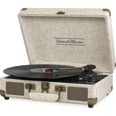 Record Master ST14012 Retro Pikap - Bej -  Bluetooth ve Şarj Özellikli  -Kumaş Kaplama- Tüm Plak