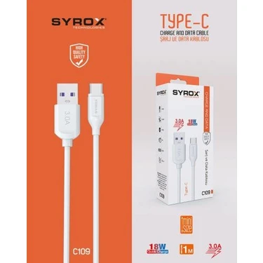 Syrox C109 Type-C 1m 3,0A 18W Quick