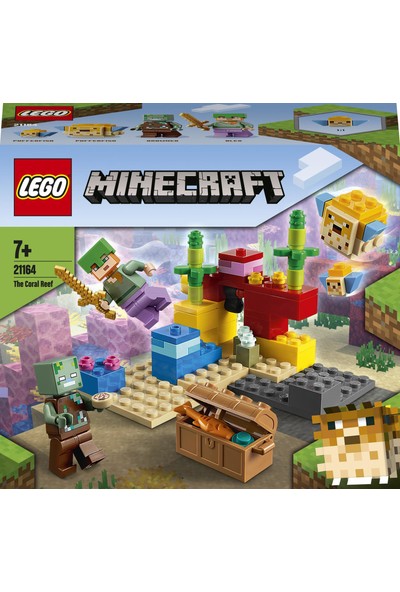 LEGO® Minecraft™ Mercan Kayalığı 21164 - Çocuklar için Alex, Boğuk ve Balığı İçeren fiziksel Minecraft Deniz Oyuncağı Yapım Seti (92 Parça)