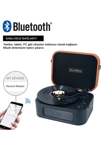 Record Master TT270 Pikap - Bluetooth Özellikli - AT3600 Manyetik Kartuş - 33. 45 Devir