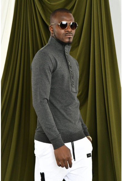 David&Gerenzo Antrasit Gerenzo Yaka Detaylı Slim Fit Sweatshirt