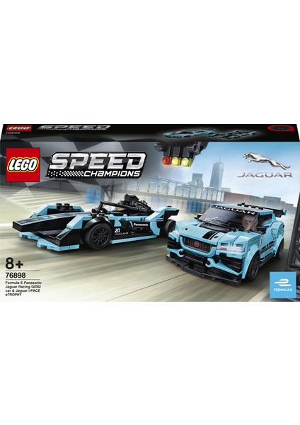 ® Speed Champions 76898 Formula E Panasonic Jaguar Racing Gen2 araba ve Jaguar I-PACE eTROPHY modelleri
