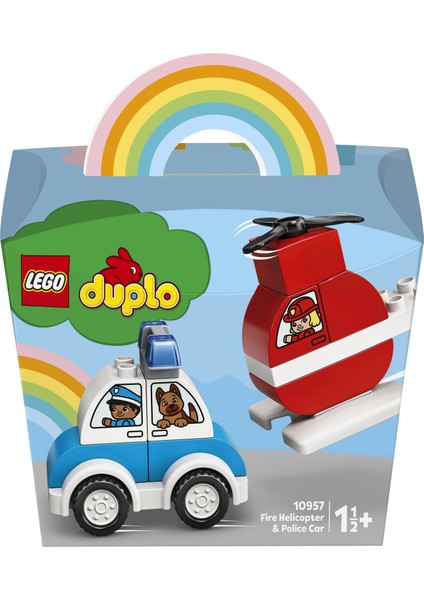 DUPLO İtfaiye Helikopteri ve Polis Arabası 10957 - Kurtarma Araçları; Eğitici Polis Arabası ve Helikopter Oyuncak Yapım Seti (14 Parça)