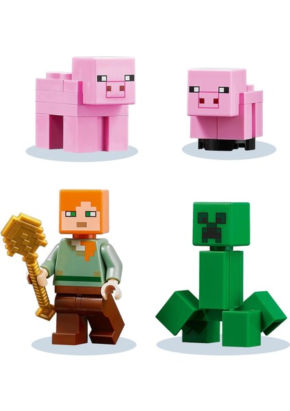 Minecraft# Domuz Evi 21170- 8 Yaş ve Üzeri Macera Oyunu Seven Çocuklar İçin Alex Minifigürü İçeren Yaratıcı Oyuncak Yapım Seti (490 Parça)