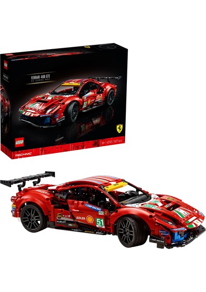 Technic Ferrari 488 GTE #AF Corse #51# 42125 - Spor Araba Seven Yetişkinler İçin Koleksiyonluk Yaratıcı Oyuncak Model Yapım Seti (1677 Parça)