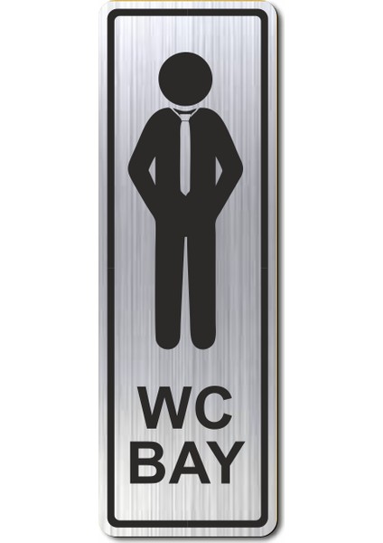 Wc Bay Tuvalet Kapı Yönlendirme Levhası 15 cm x 5 cm Gümüş Renkli Rezopal Levha