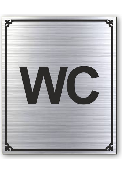 Wc Tuvalet Kapı Yönlendirme Levhası 10 cm x 12 cm Gümüş Renkli Rezopal Levha