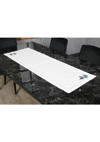 Caka Home Runner Damalı Kelebek Nakışlı Keten Efektli fiyatları