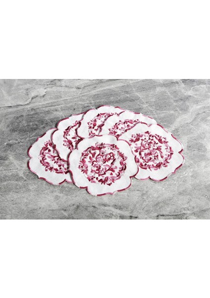 Caka Home 6'lı Kokteyl Peçete Ebruli Çiçekli Nakışlı Keten Efektli fiyatları