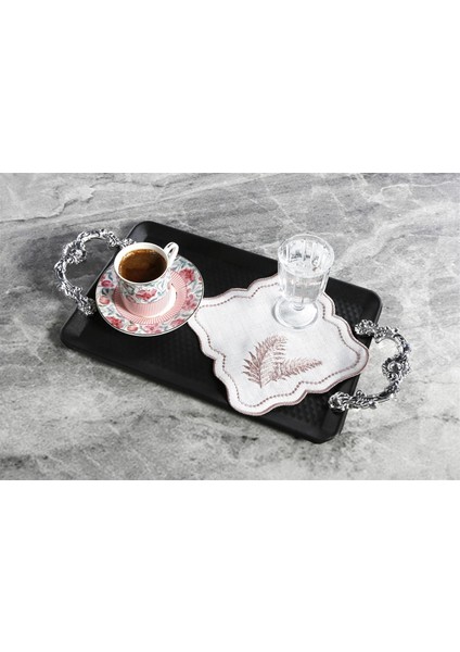 Caka Home 6'lı Kokteyl Peçete Yaprak Nakışlı Keten Efektli indirimleri