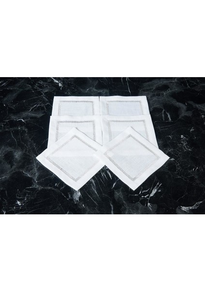 Caka Home 6'lı Kokteyl Peçetesi Zikzak Nakışlı Keten Efektli Siyah Renkli modelleri
