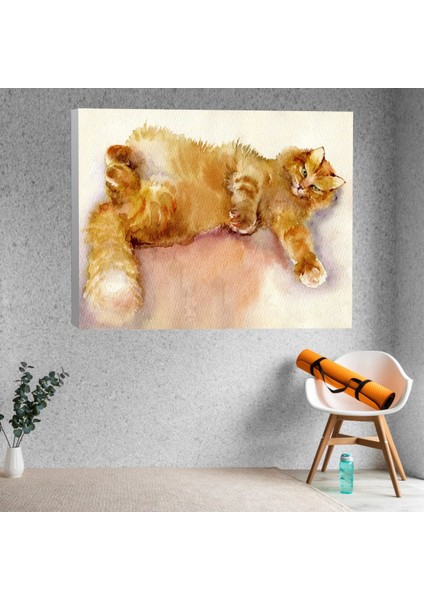 Suluboya Temalı Kedi Kanvas Tablo