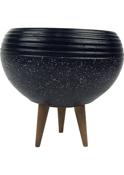 Ev Dekorasyon Siyah Granit Küp Aranjman Saksı Saksılık Salon Çiçeklik 3 Ayaklı