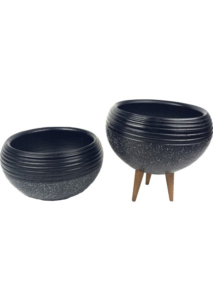 Ev Dekorasyon Siyah Granit Küp Aranjman Saksı Saksılık Salon Çiçeklik İkili Set (Ayaksız-3 Ayaklı) modelleri