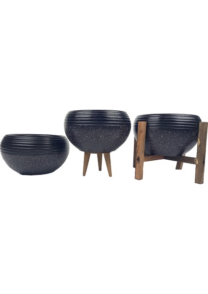 Ev Dekorasyon Siyah Granit Küp Aranjman Saksı Saksılık Salon Çiçeklik Üçlü Set fiyatları