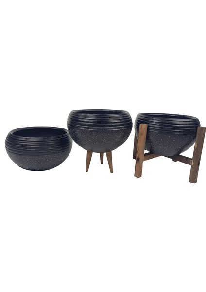 Ev Dekorasyon Siyah Granit Küp Aranjman Saksı Saksılık Salon Çiçeklik Üçlü Set modelleri