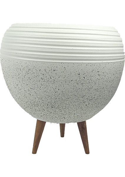 Ev Dekorasyon Beyaz Granit Küp Saksı Saksılık Salon Çiçeklik Büyük Boy 3 Ayaklı