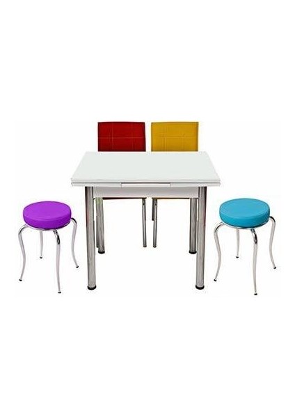 Ahşap Mutfak Masa 2 Sandalye 2 Tabure 70X110CM