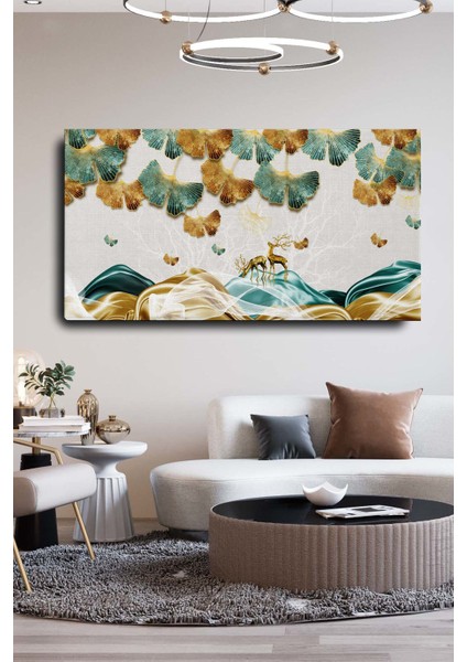 Dekoratif Soyut Altın Geyik Sürreal Kanvas Duvar Tablosu 70X100 cm